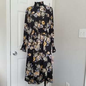 Nanette Black Dream Cloud Long Sleeve Dress Smock 8 NWT Smocked High Neck Floral